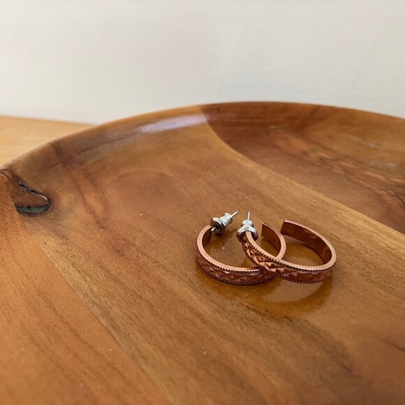 Copper Textured Stud Earrings Open Hoop Small 3/4" - Picture 7 of 7